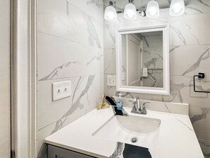 Hair dryer, towels, toilet paper