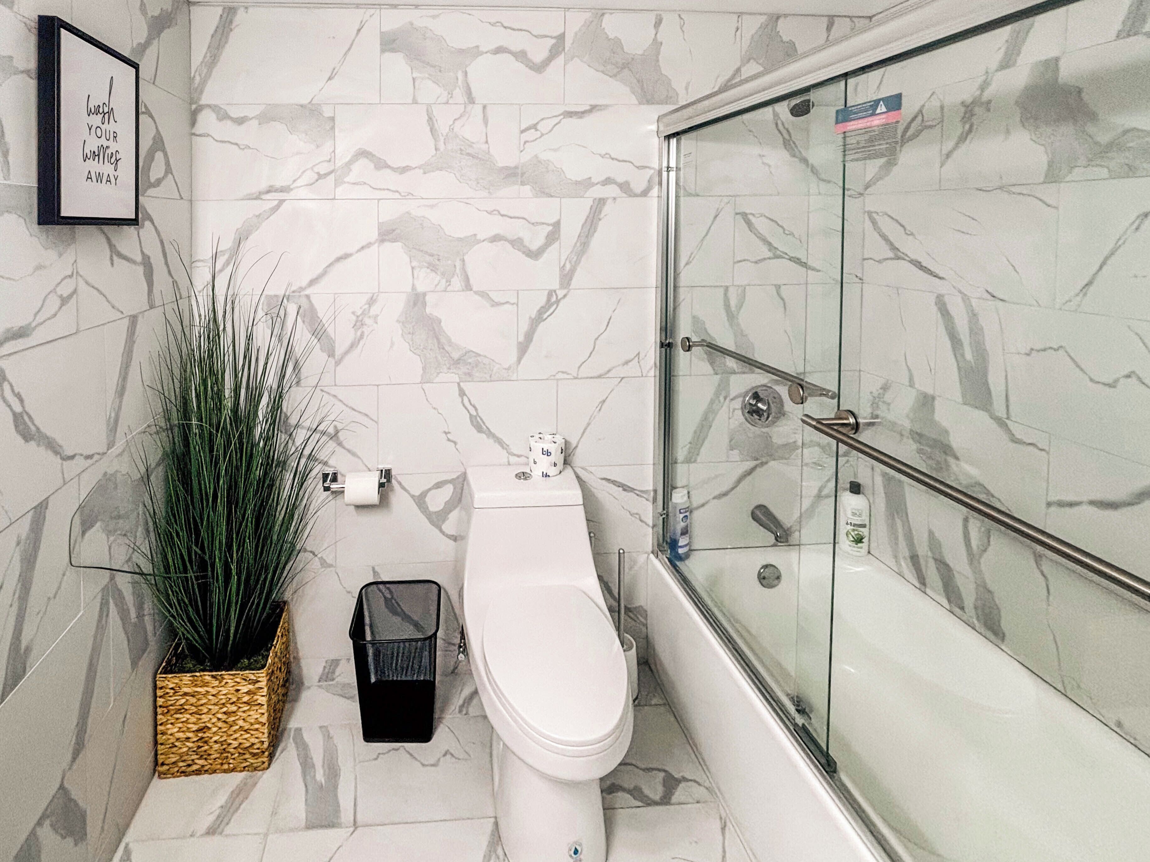 Hair dryer, towels, toilet paper