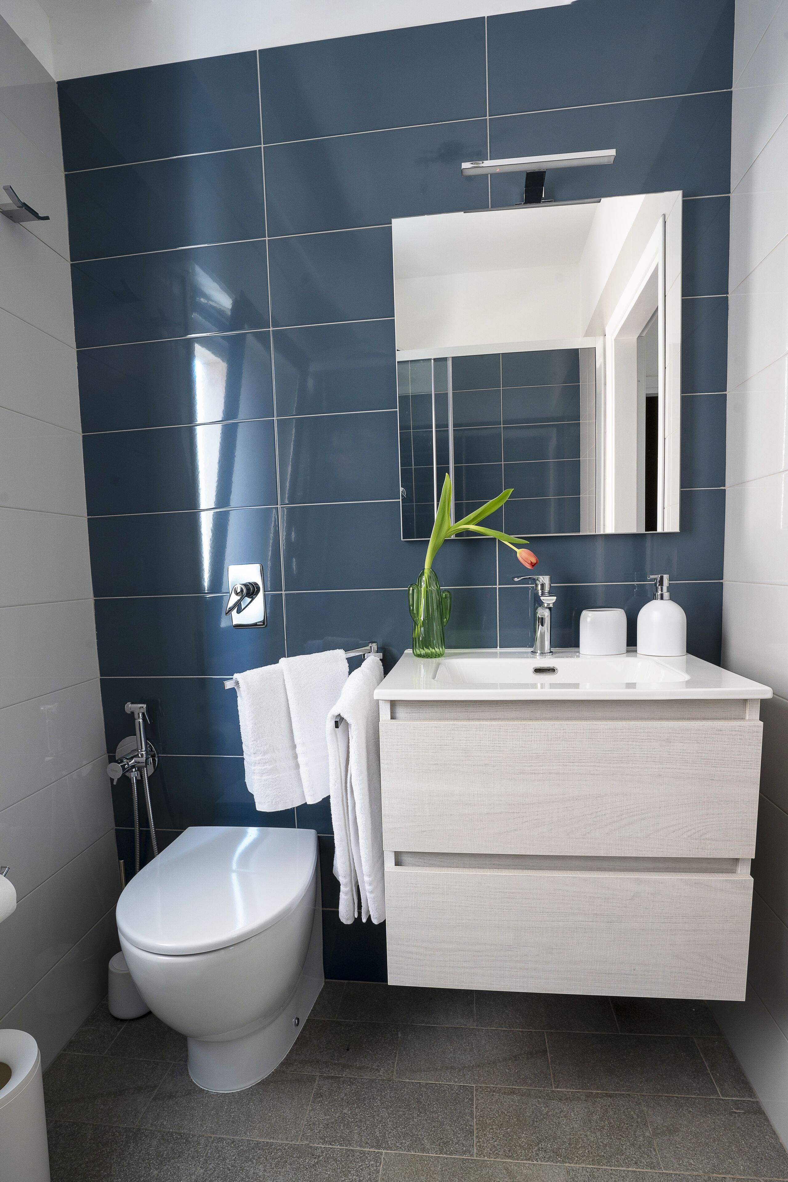 Doccia, asciugacapelli, asciugamani, carta igienica