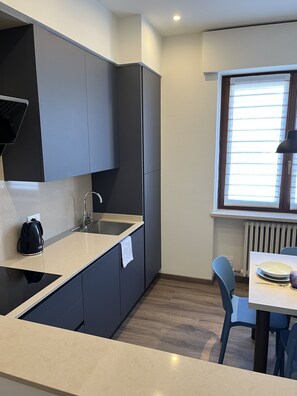 Kühlschrank, Mikrowelle, Herdplatte, Geschirrspüler