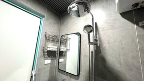 Deluxe Studio, Balcony, City View | Bathroom | Shower, hair dryer, slippers, towels - Era Apartment Cat Linh (Hanoi)