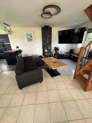 Smart-TV, Kamin, Bücher