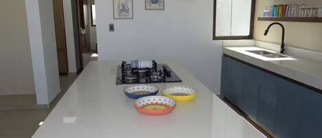 Fridge, microwave, coffee/tea maker, toaster