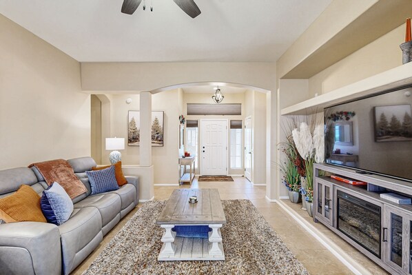 TV, fireplace, table tennis