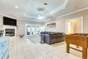 TV, fireplace, table football - Home w/ Large Yard + Pond On-Site: 15 Mi to Biloxi (Ocean Springs)