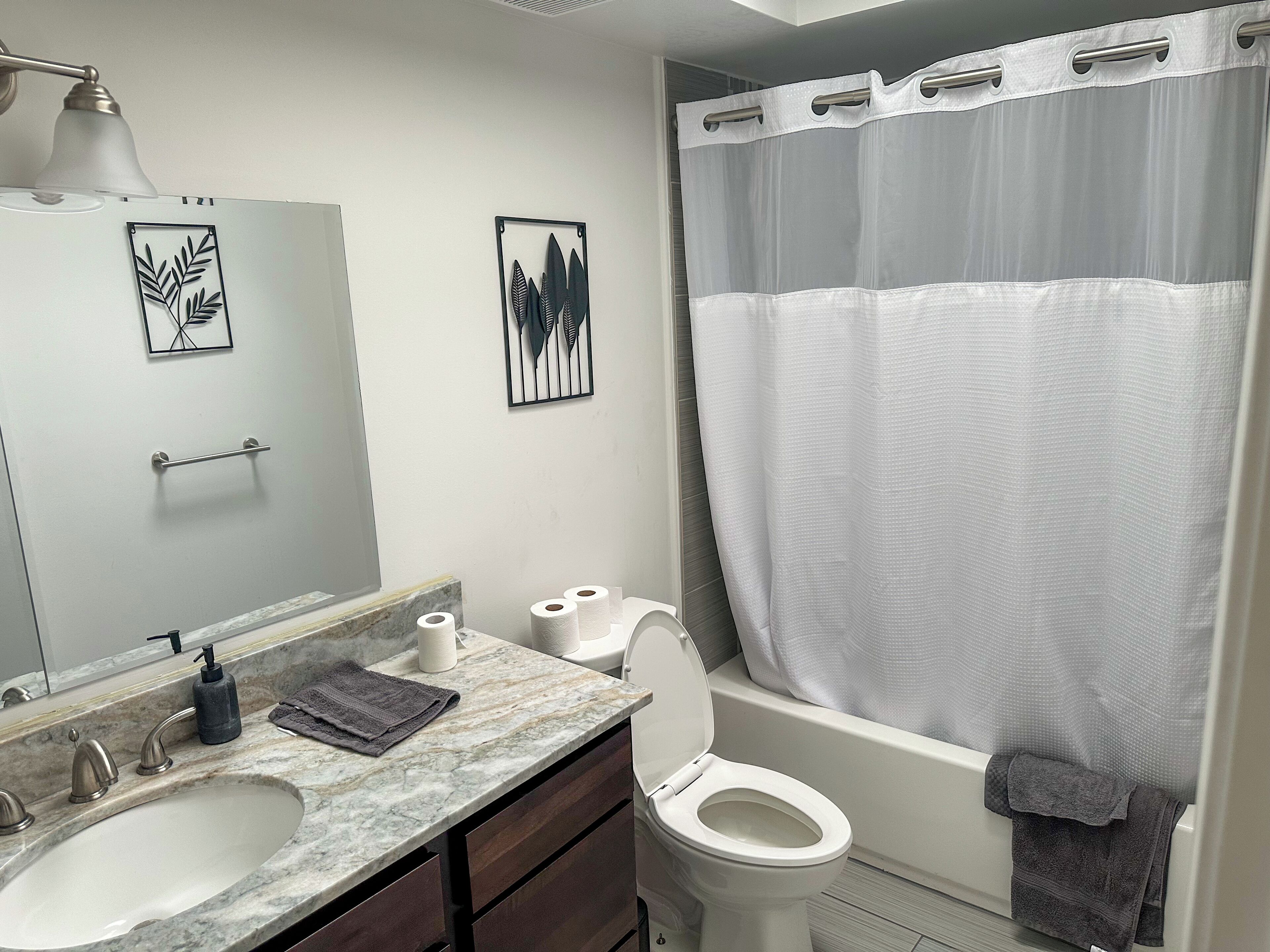 Shower, jetted bath, hair dryer, bidet