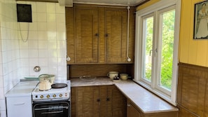 Fridge, oven, stovetop, electric kettle