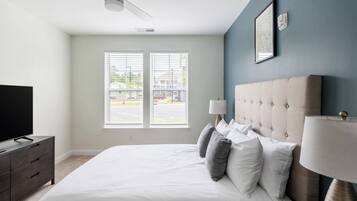 Individually decorated, individually furnished, desk, laptop workspace