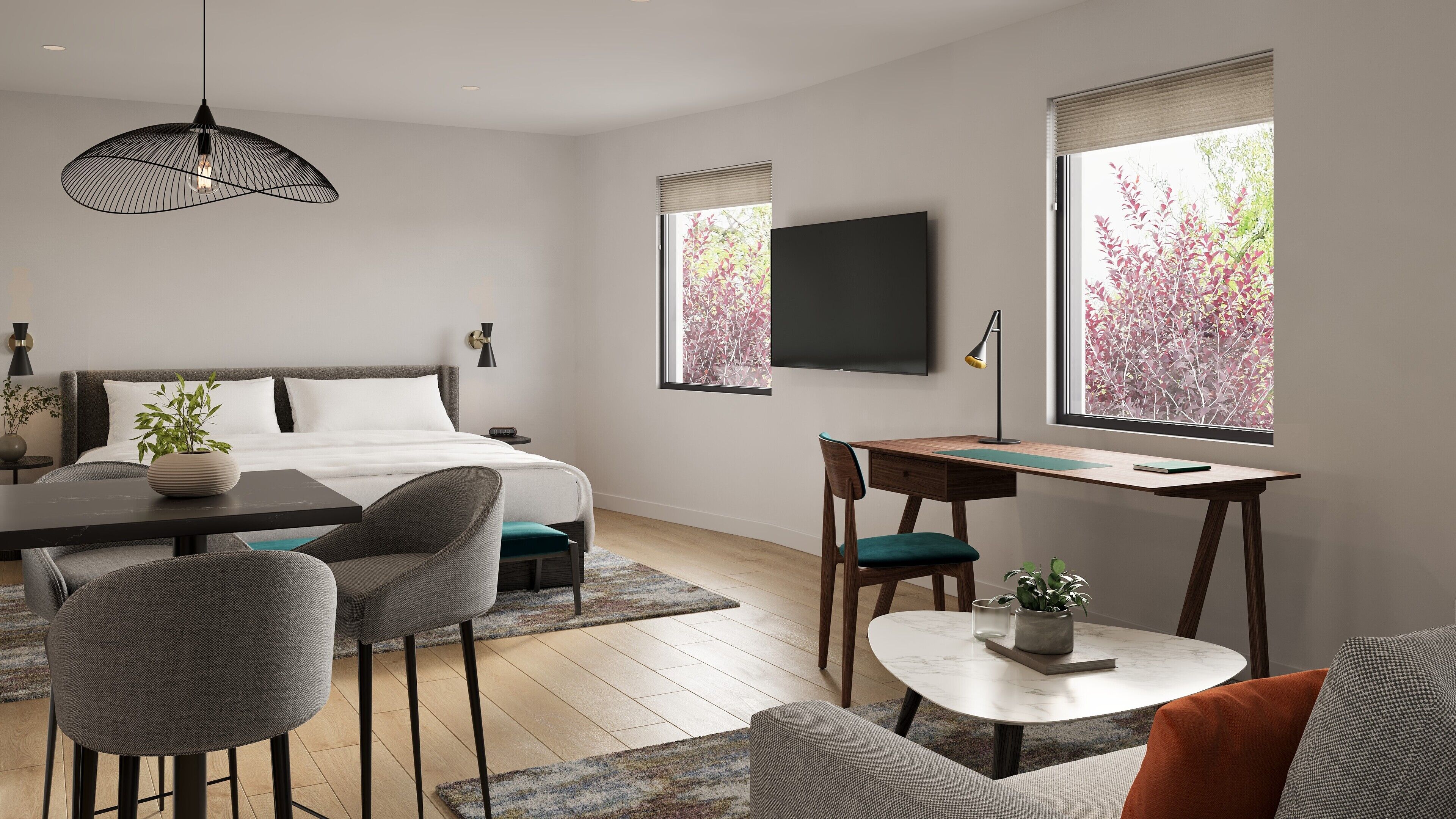 Bộ đồ giường cao cấp, nệm có lớp đệm bông, minibar 