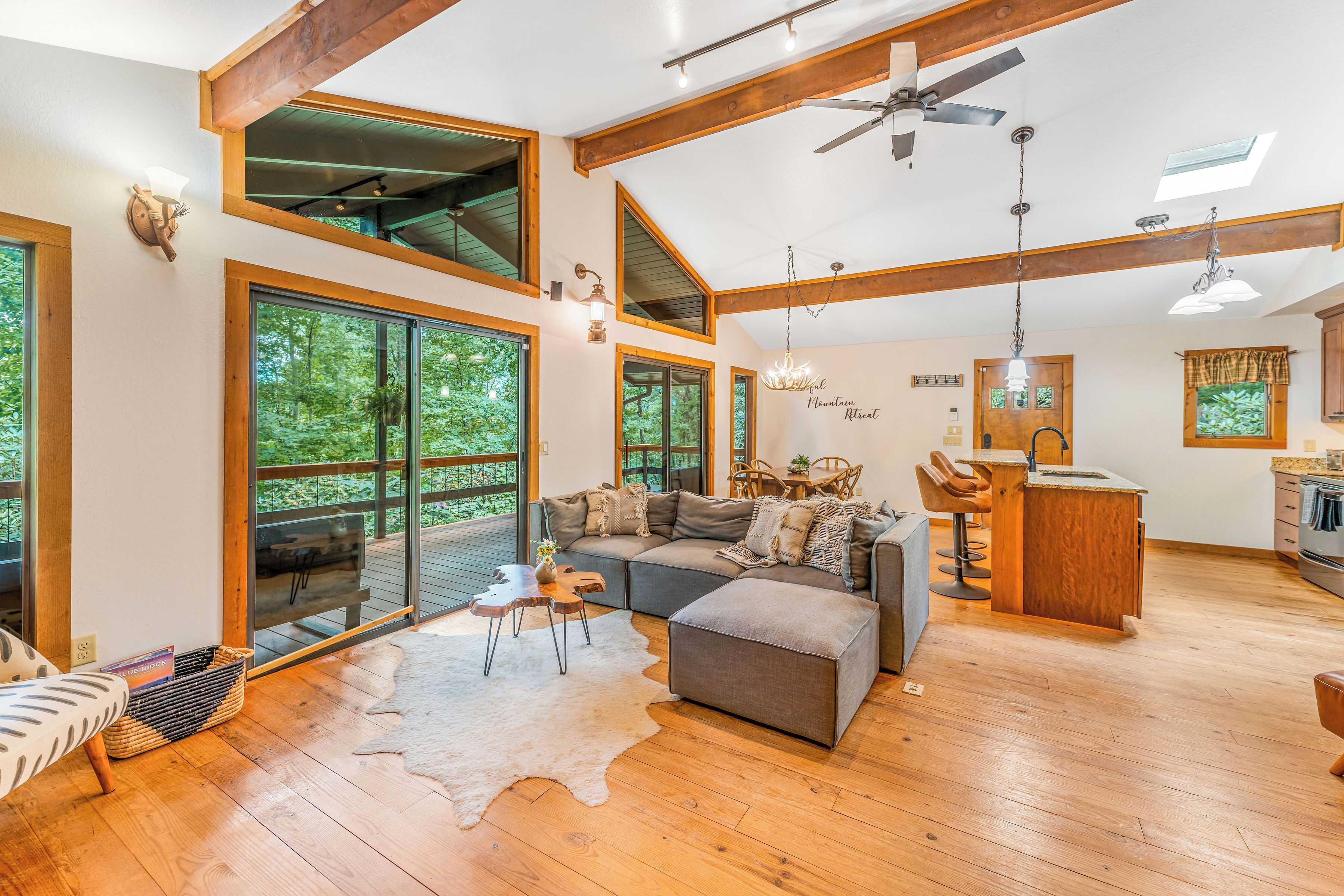 Smart TV, fireplace, table football, books