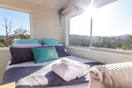 1 bedroom, bed sheets. Healesville Tiny House