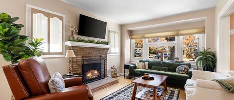 TV connectée, cheminée, jeux vidéo, lecteur de DVD