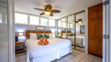 1 bedroom, laptop workspace, iron/ironing board, bed sheets