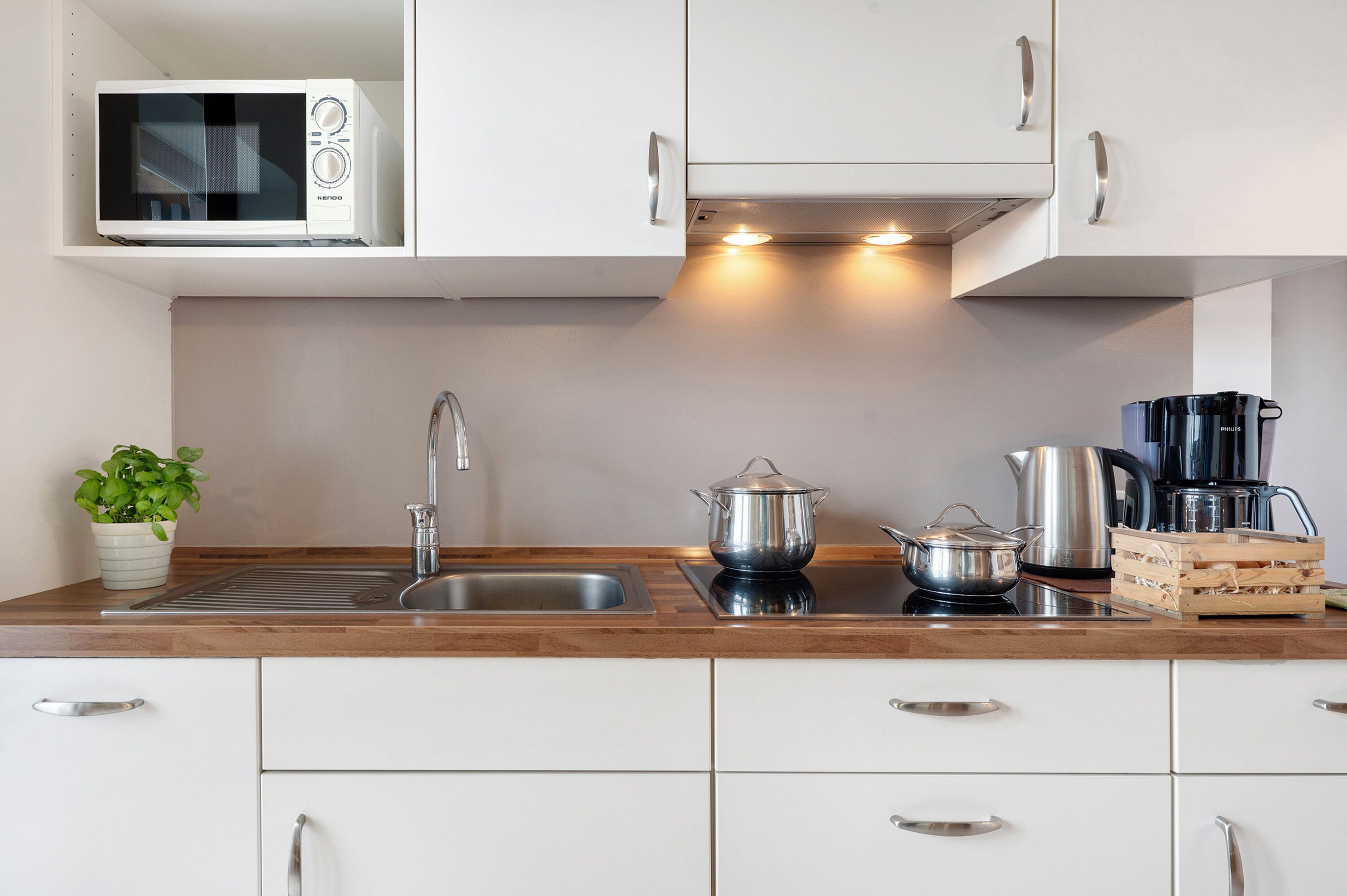 Réfrigérateur, micro-ondes, plaque de cuisson, lave-vaisselle