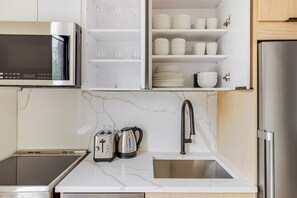 Fridge, microwave, oven, dishwasher