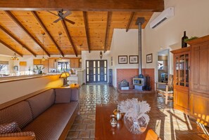 Televisión, chimenea, videojuegos, mesa de ping pong