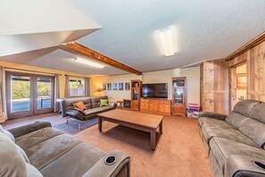 TV, fireplace, video games, ping pong