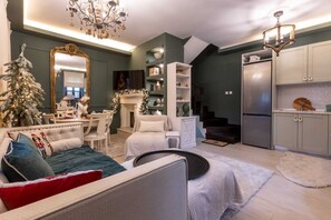 Smart-TV, Kamin, DVD-Player, Stereoanlage