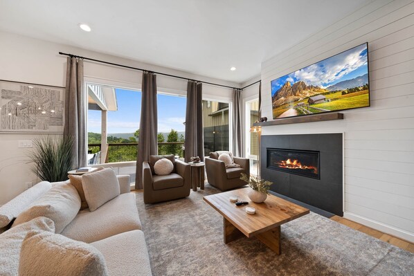 TV, fireplace, table football