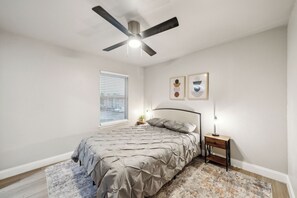 2 bedrooms, desk, iron/ironing board, travel cot