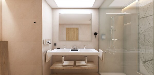 Shower, rainfall showerhead, eco-friendly toiletries, hair dryer - Hotel Riu Ventura - All Inclusive (Cancun)