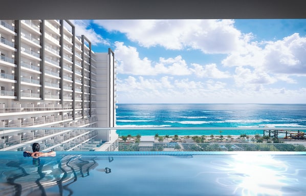 5 piscines extérieures, parasols, chaises longues