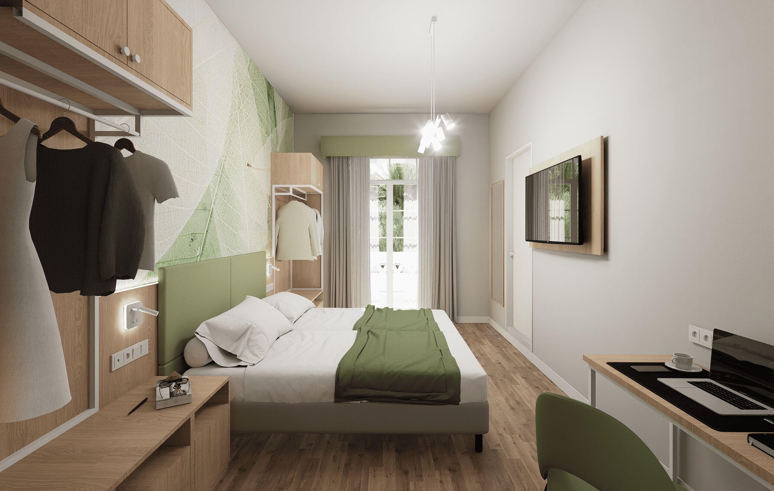 Escritorio, espacio para trabajar con un portátil, cunas gratuitas