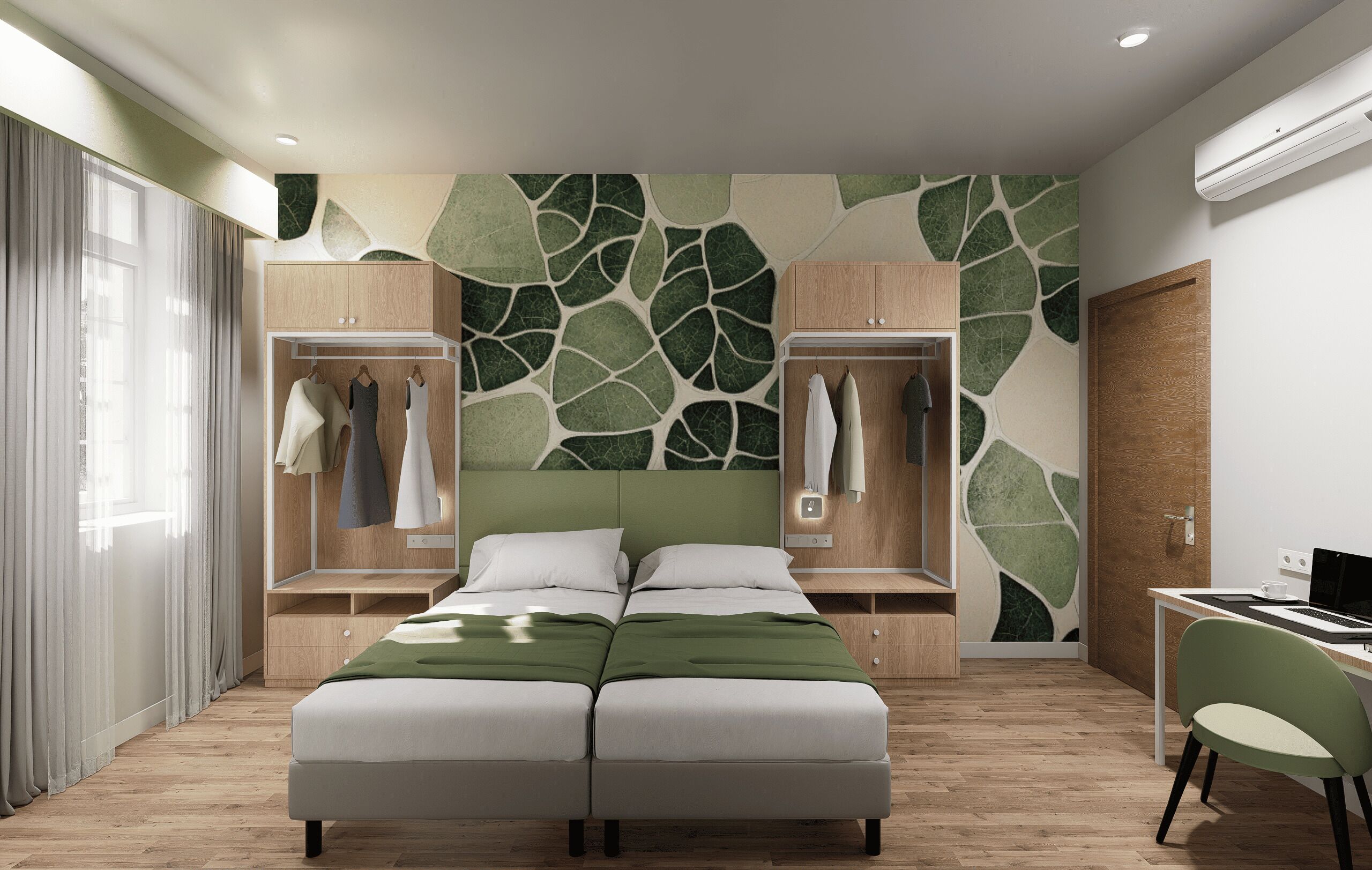 Escritorio, espacio para trabajar con un portátil, cunas gratuitas