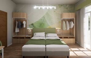 Habitación con 1 cama matrimonial o 2 individuales | Escritorio, espacio para trabajar con laptop y cunas gratuitas