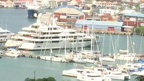 A marina with multiple boats docked, surrounded by residential buildings and greenery. - Room-standard Room Main House (St. John)