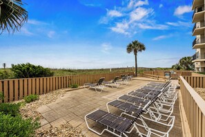 Terrace/patio - 15% off June 14-21. Oceanfront corner condo 4 bedroom 3 bath. Amazing views! (North Myrtle Beach)