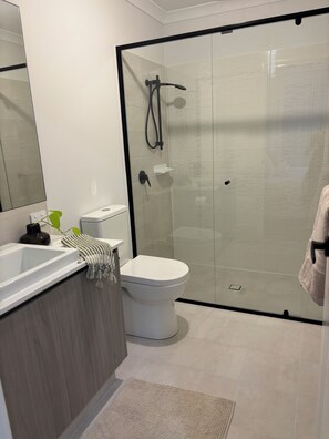 Hair dryer, towels, toilet paper