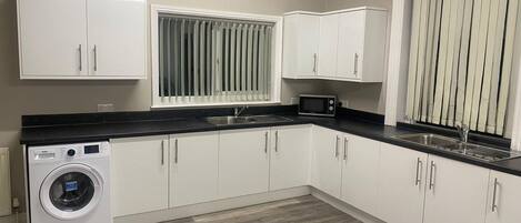 Fridge, microwave, oven, toaster