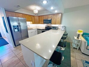 Fridge, microwave, dishwasher, coffee/tea maker