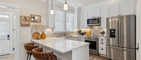 Fridge, microwave, oven, dishwasher