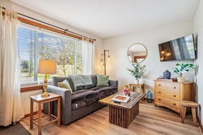 Una televisión, una chimenea