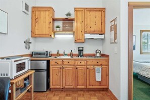 Microwave, stovetop, coffee/tea maker, toaster