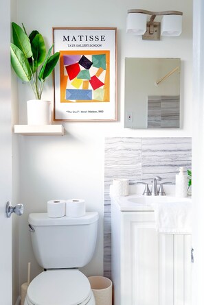 Chuveiro, secador de cabelo, toalhas de banho 