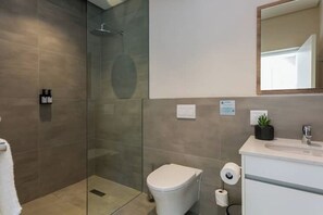 Regadera, secadora de cabello, toallas, jabón 