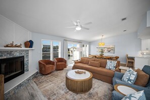 Smart TV, fireplace, table tennis, books