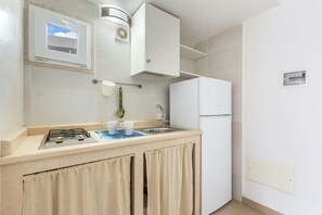 Fridge, stovetop, cookware/dishes/utensils
