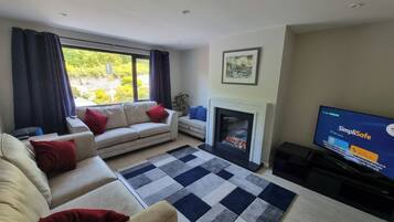 Smart TV, fireplace, stereo