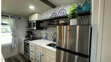 Frigorífico, microondas, horno y placa de cocina