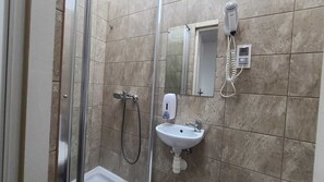 Shower, hair dryer, toilet paper