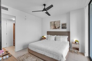1 bedroom, desk, iron/ironing board, travel crib