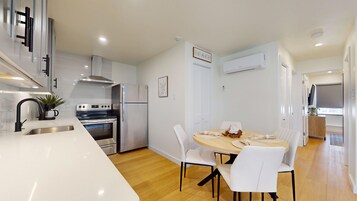 Mini-fridge, microwave, stovetop, dishwasher