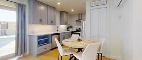 Mini-fridge, microwave, stovetop, dishwasher