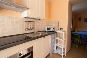 Fridge, oven, stovetop, cookware/dishes/utensils