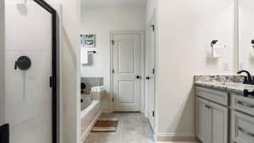 Shower, towels, toilet paper