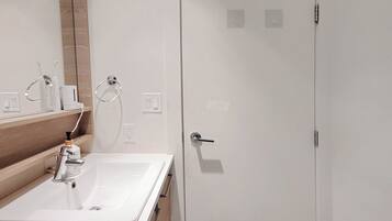 Hair dryer, soap, shampoo, toilet paper